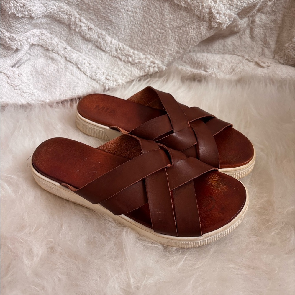 MIA Chestnut Leather Strappy Sandals
